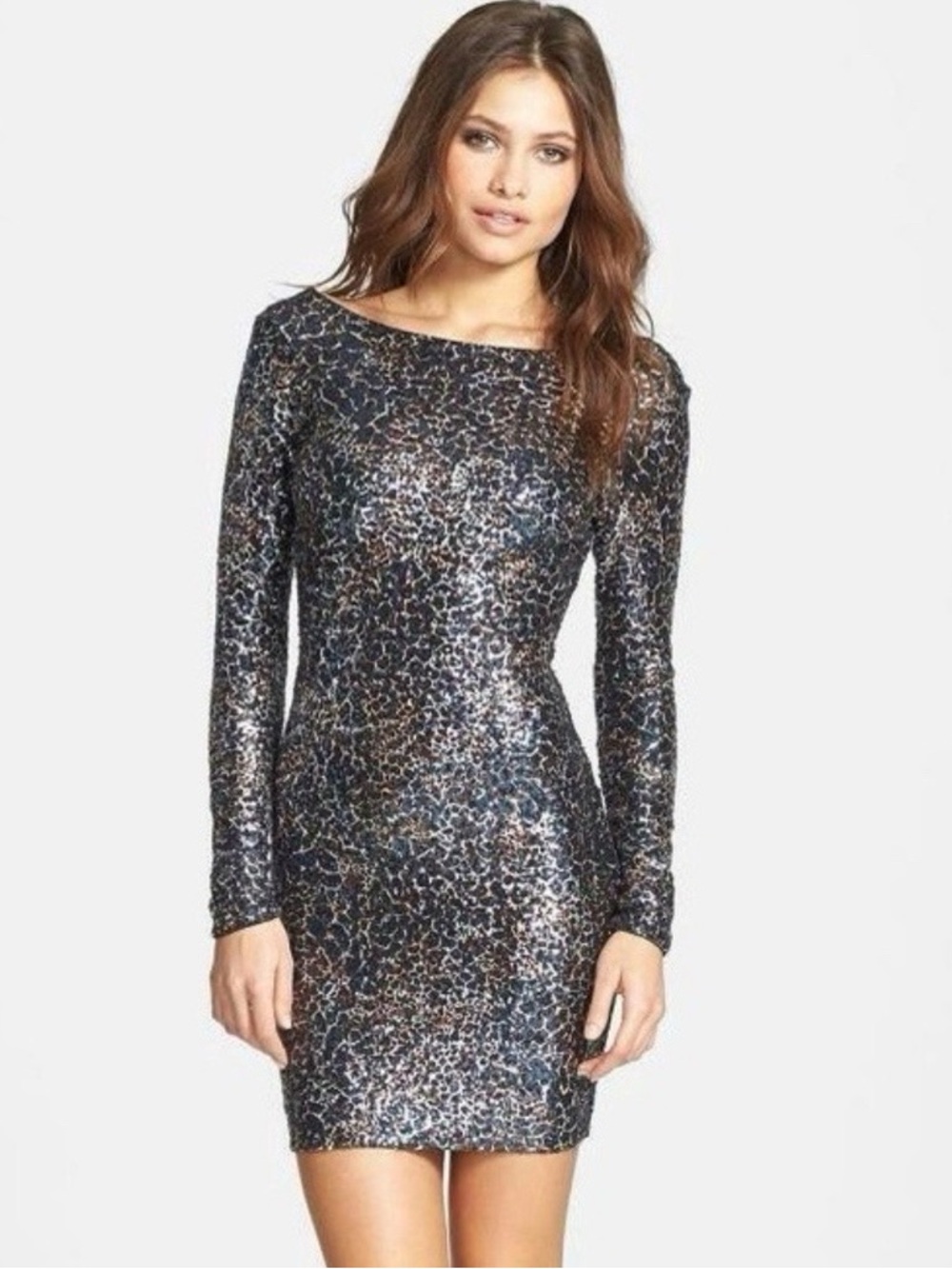 Dress The Population Lola Leopard Foil Sequin Mini Dress Size Small